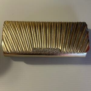Gold pleated rectangular crystal encrusted fold over clutch evening bag